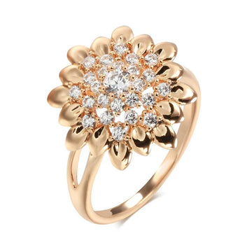 Unusual Vintage Style Flower Big Ring  Filled 14K Rose Gold AAA Zircon Diamonds Fashion Creative  Jewellery Ring